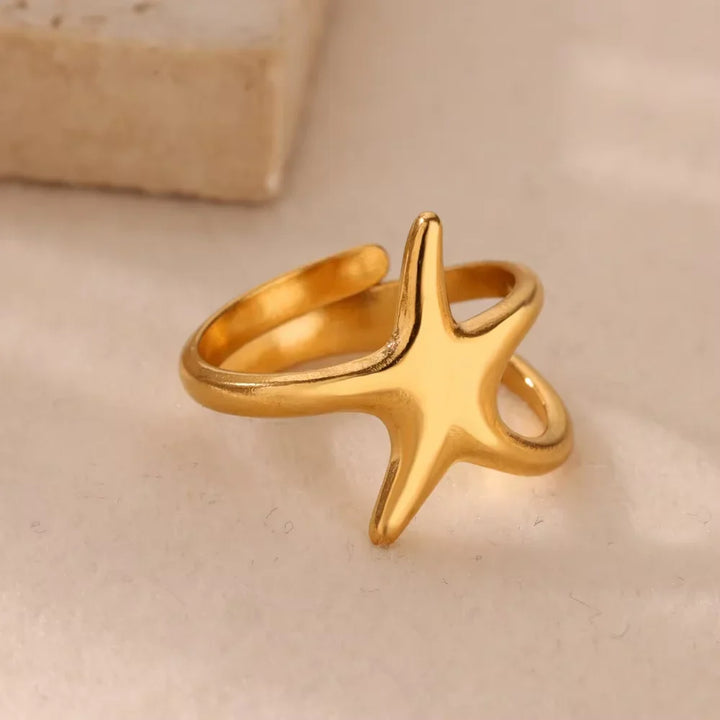 Gold Starfish & Shell Open Ring