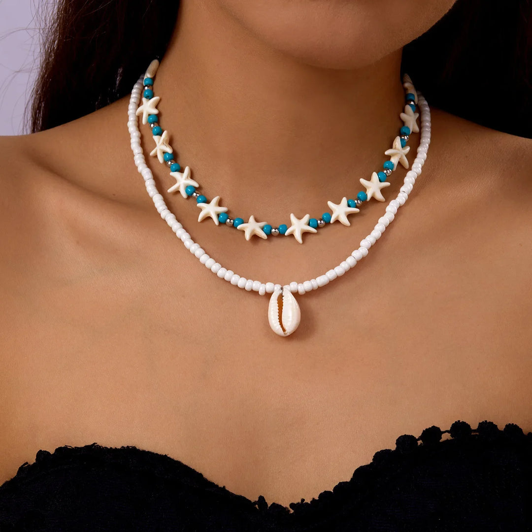 Beaded Seashell Starfish Choker Necklace