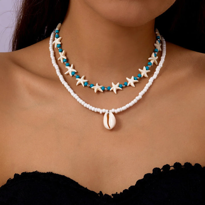 Beaded Seashell Starfish Choker Necklace