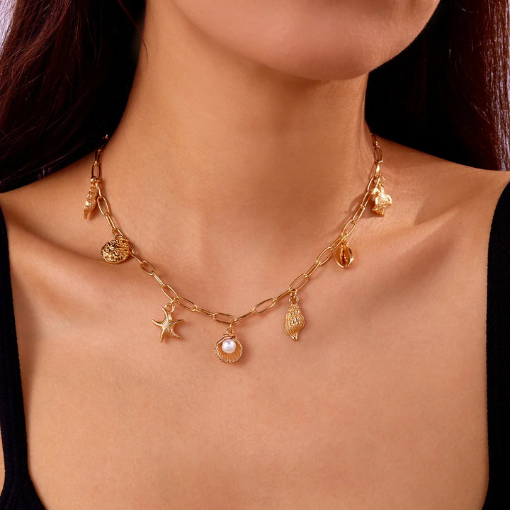 Gold-Toned Ocean Charms Necklace