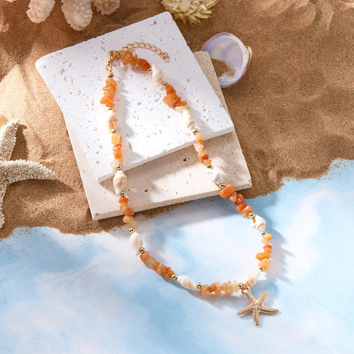 Bohemian Starfish & Stone Necklace