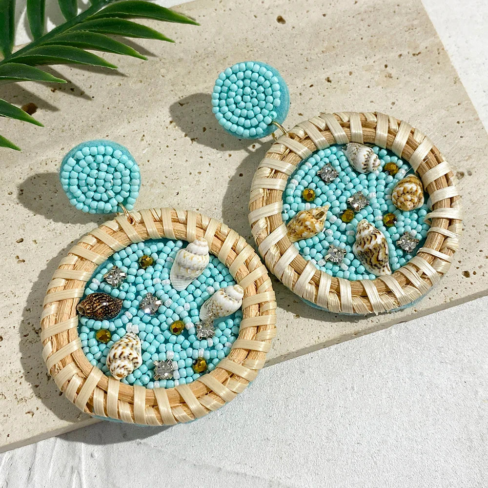 Starfish Conch Seed Bead Drop Earrings