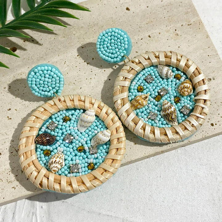 Starfish Conch Seed Bead Drop Earrings