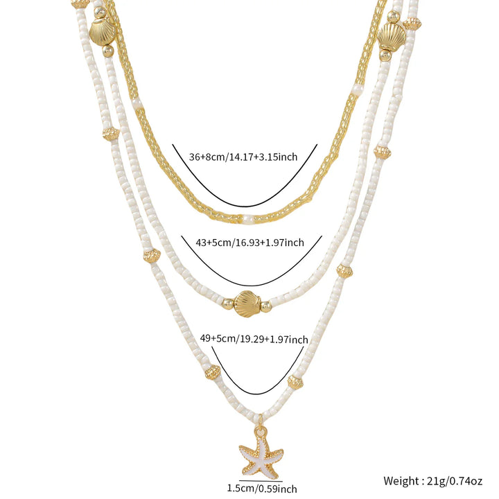 Stacked Bead Starfish Shell Necklace