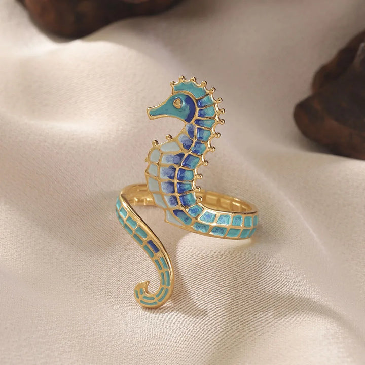 Stainless Steel Starfish Seahorse Ring