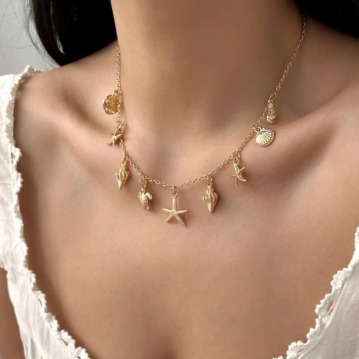 Gold-Toned Ocean Charms Necklace
