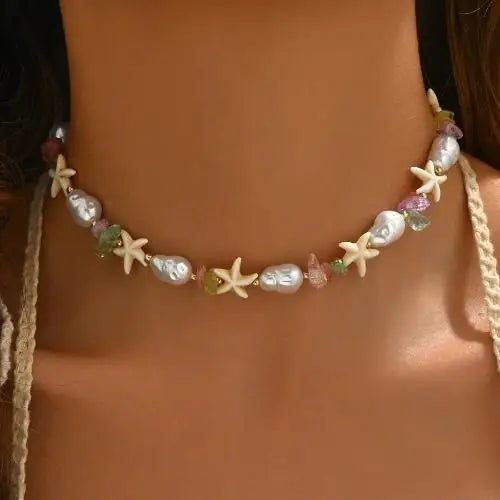 Beaded Seashell Starfish Choker Necklace