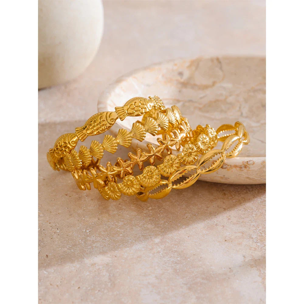 Gold Ocean Treasures Cuff Bangle
