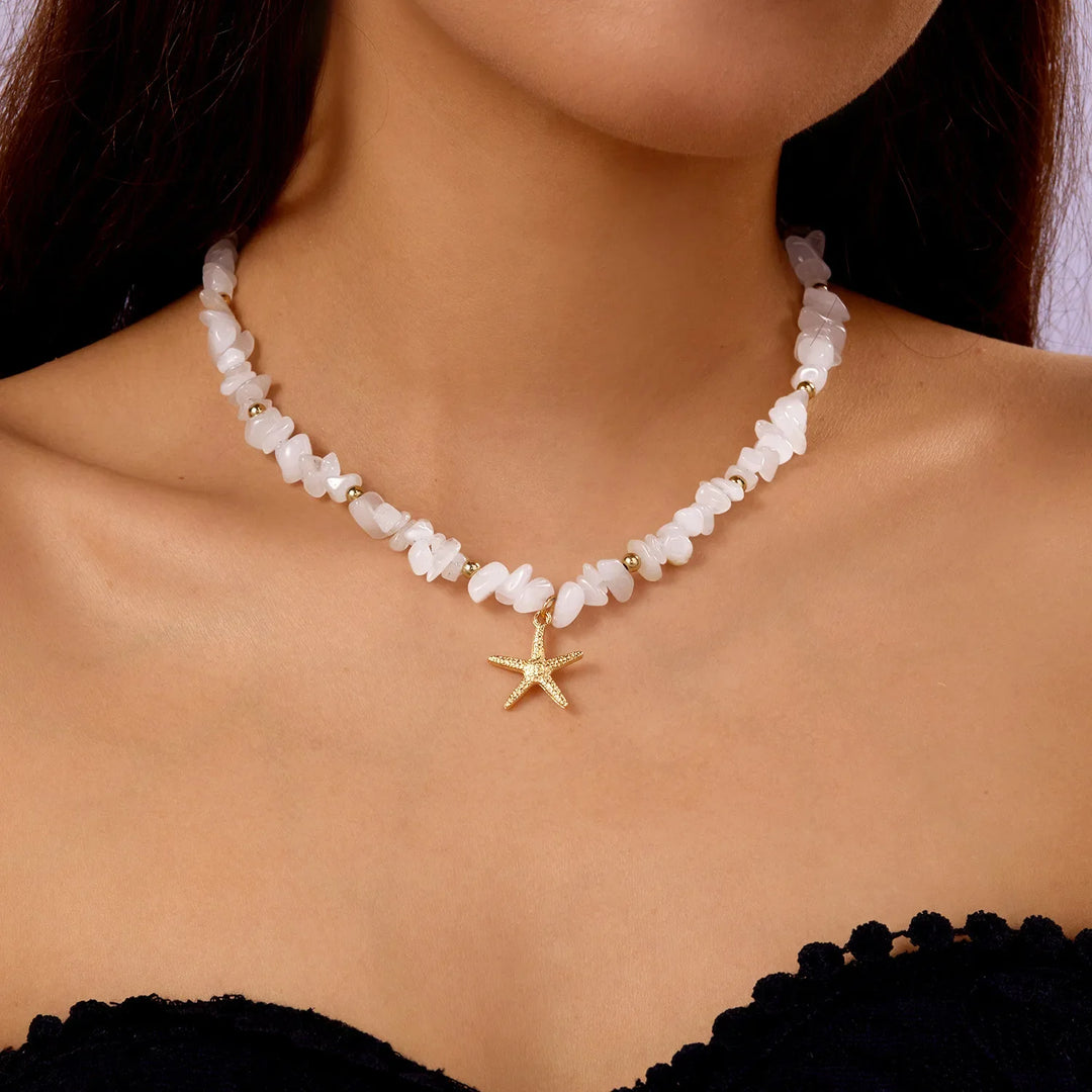 Beaded Seashell Starfish Choker Necklace