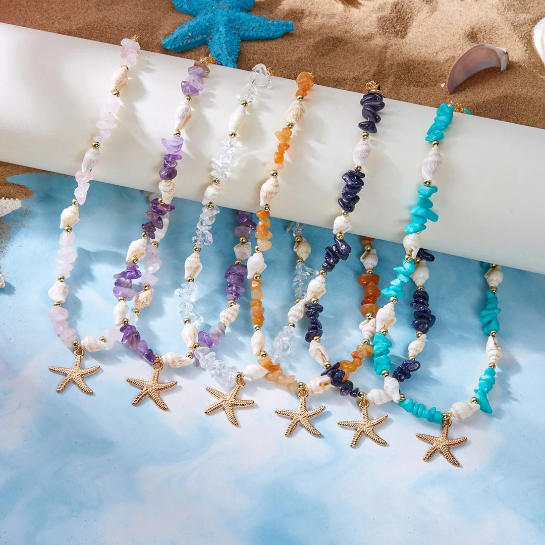 Bohemian Starfish & Stone Necklace