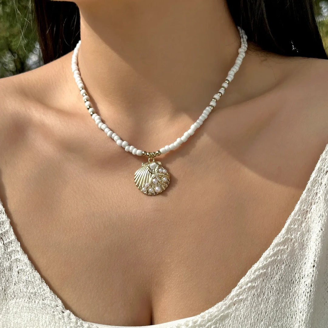 Beaded Seashell Starfish Choker Necklace