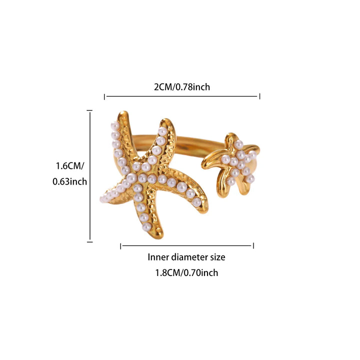 Gold Starfish & Shell Open Ring