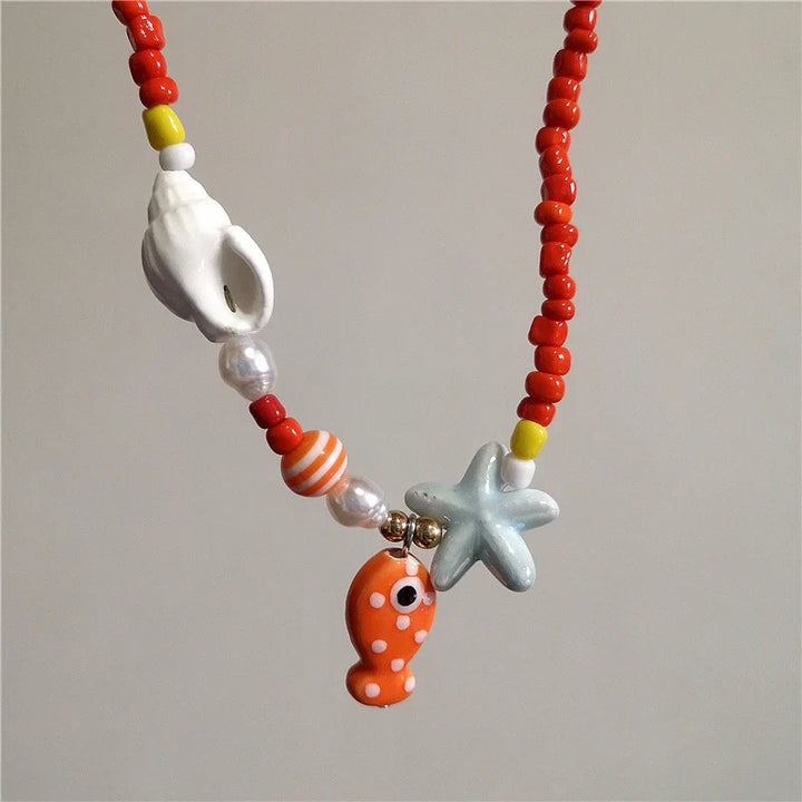 Orange Ceramic Fish Starfish Choker