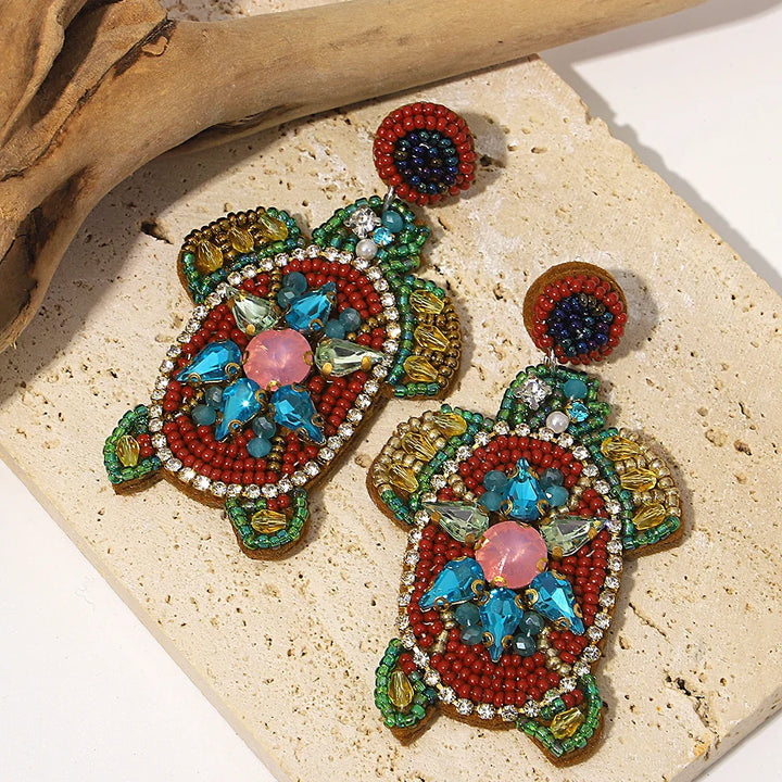 Starfish Conch Seed Bead Drop Earrings