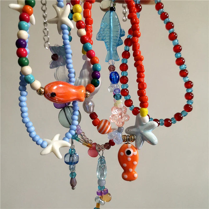 Orange Ceramic Fish Starfish Choker