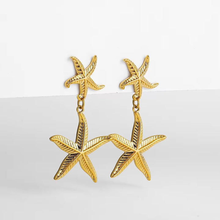 Gold Plated Textured Shell Starfish Earrings