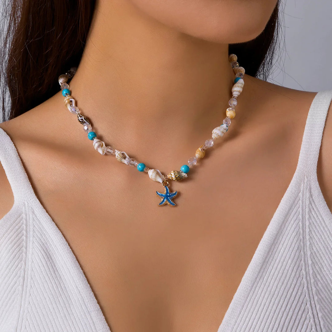 Beaded Seashell Starfish Choker Necklace