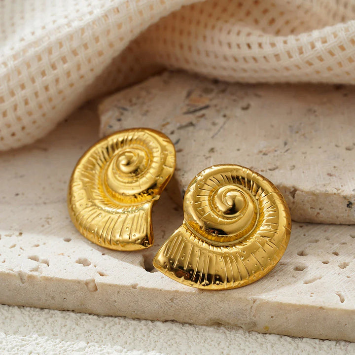 Gold Plated Textured Shell Starfish Earrings