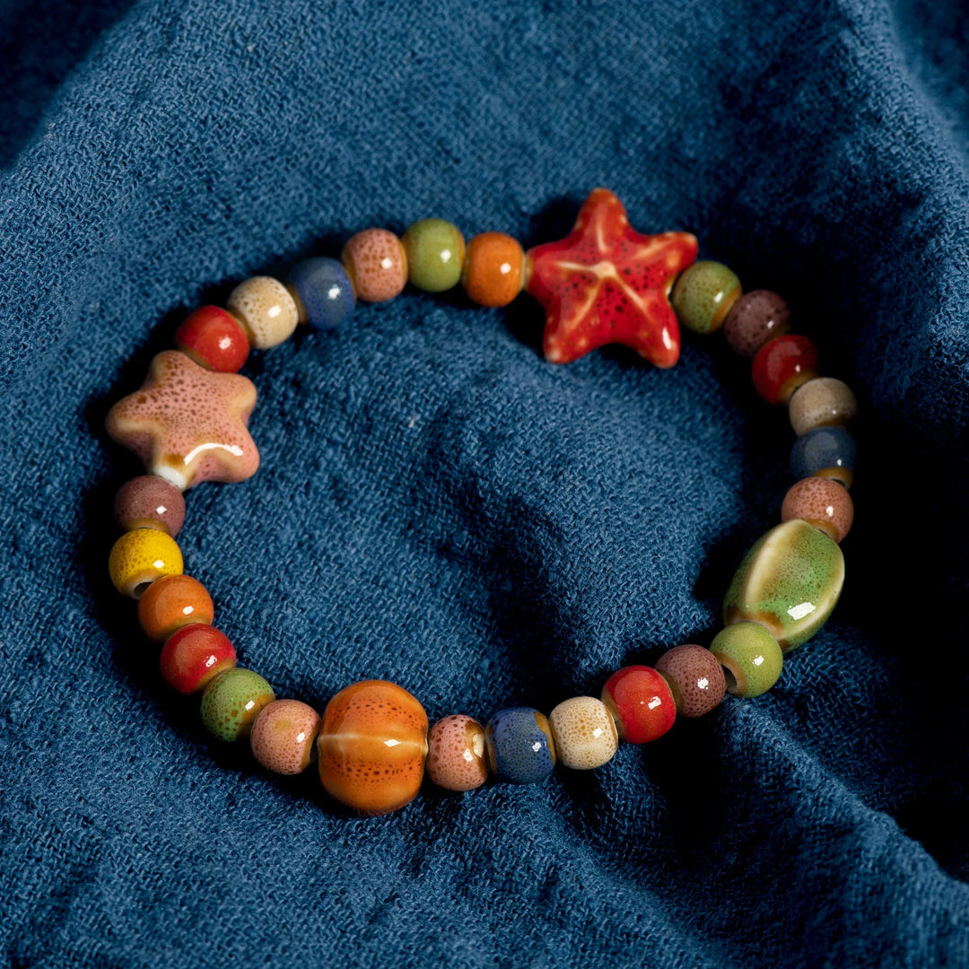 Vibrant Ceramic Starfish Seashell Bracelet