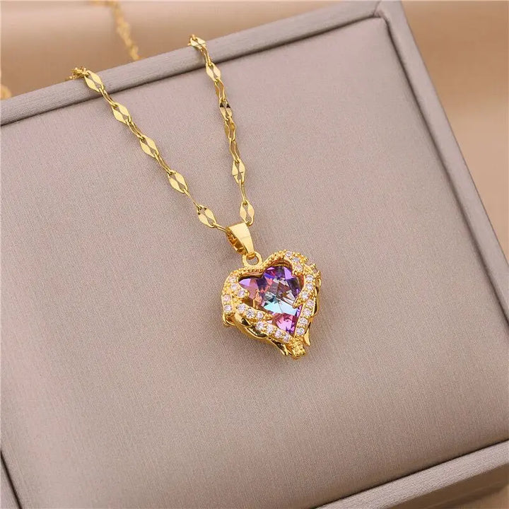 Gold Plated Crystal Ocean Heart Necklace