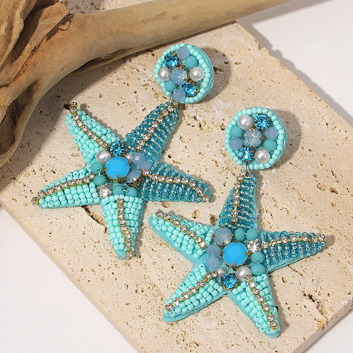 Starfish Conch Seed Bead Drop Earrings