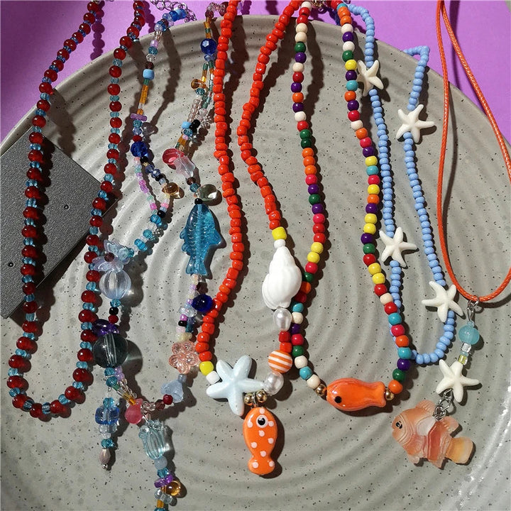 Orange Ceramic Fish Starfish Choker