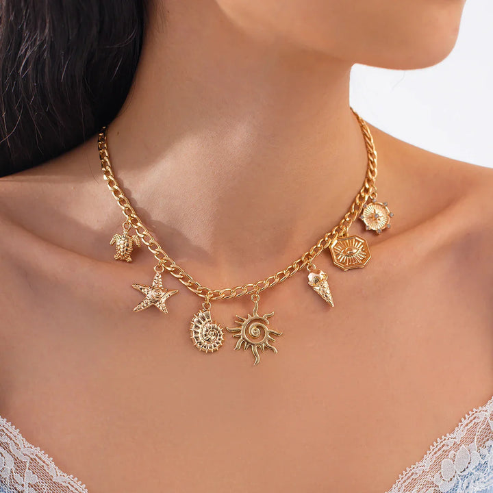 Golden Starfish Scallop Necklace
