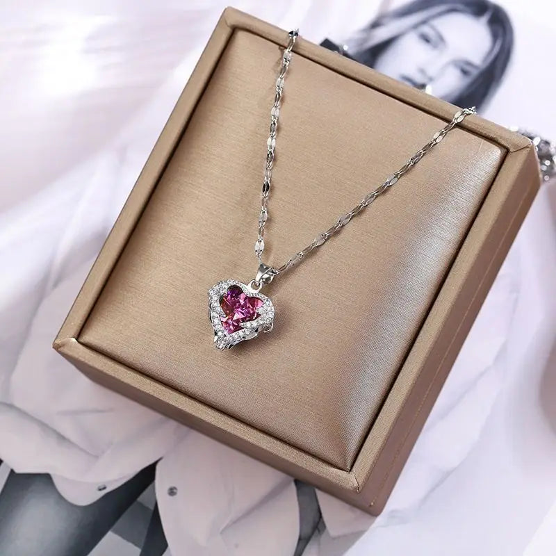 Gold Plated Crystal Ocean Heart Necklace