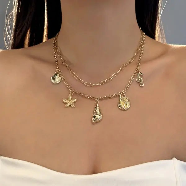 Gold-Toned Ocean Charms Necklace