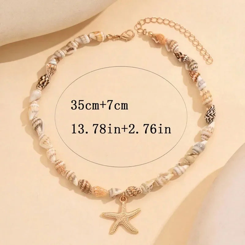 Beaded Seashell Starfish Choker Necklace