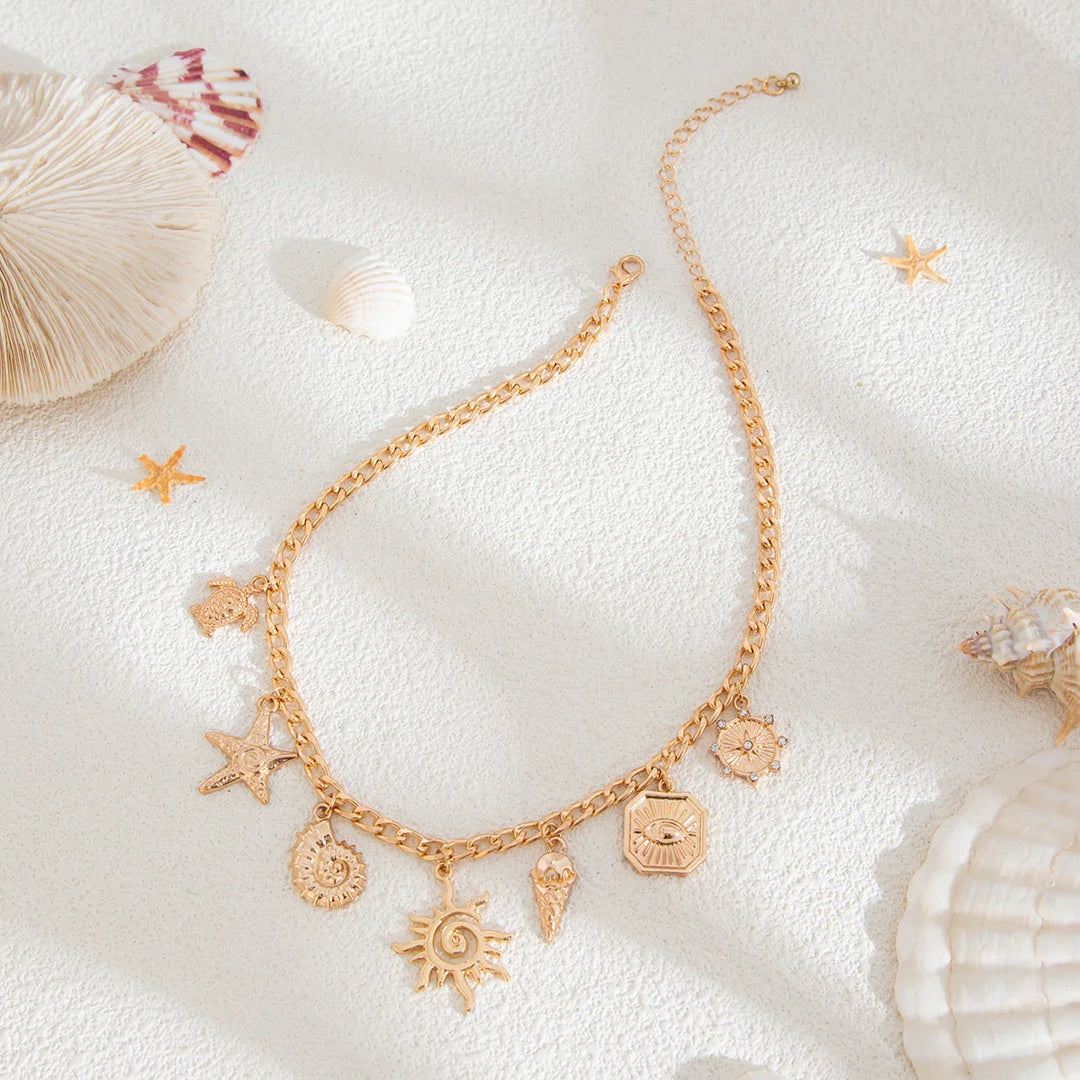 Golden Starfish Scallop Necklace