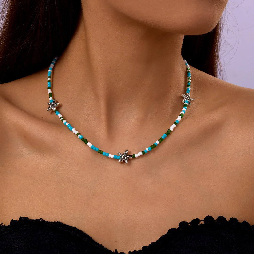 Beaded Seashell Starfish Choker Necklace