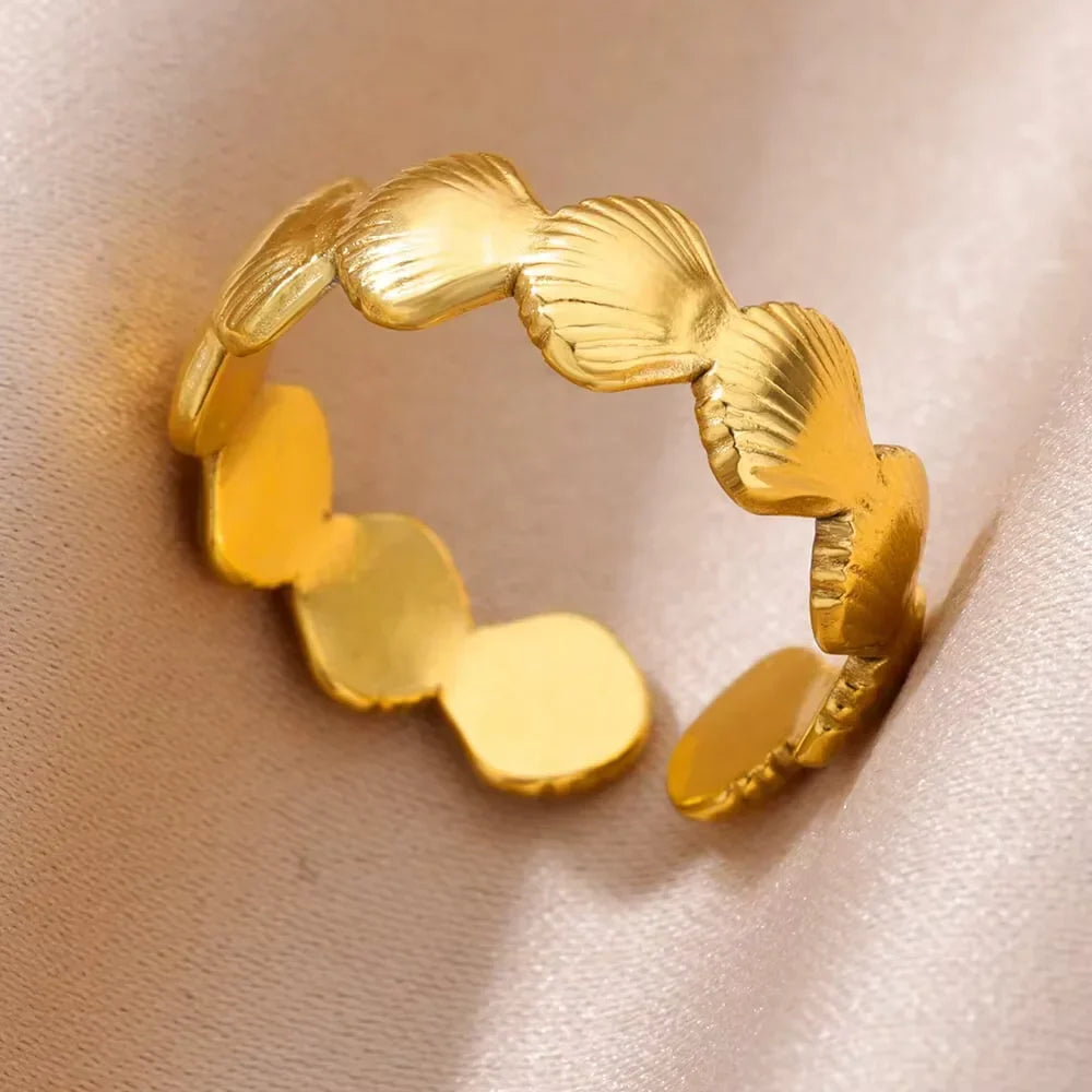 Gold Starfish & Shell Open Ring