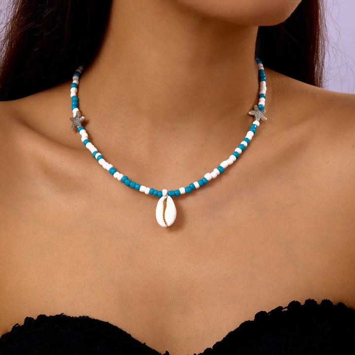 Beaded Seashell Starfish Choker Necklace