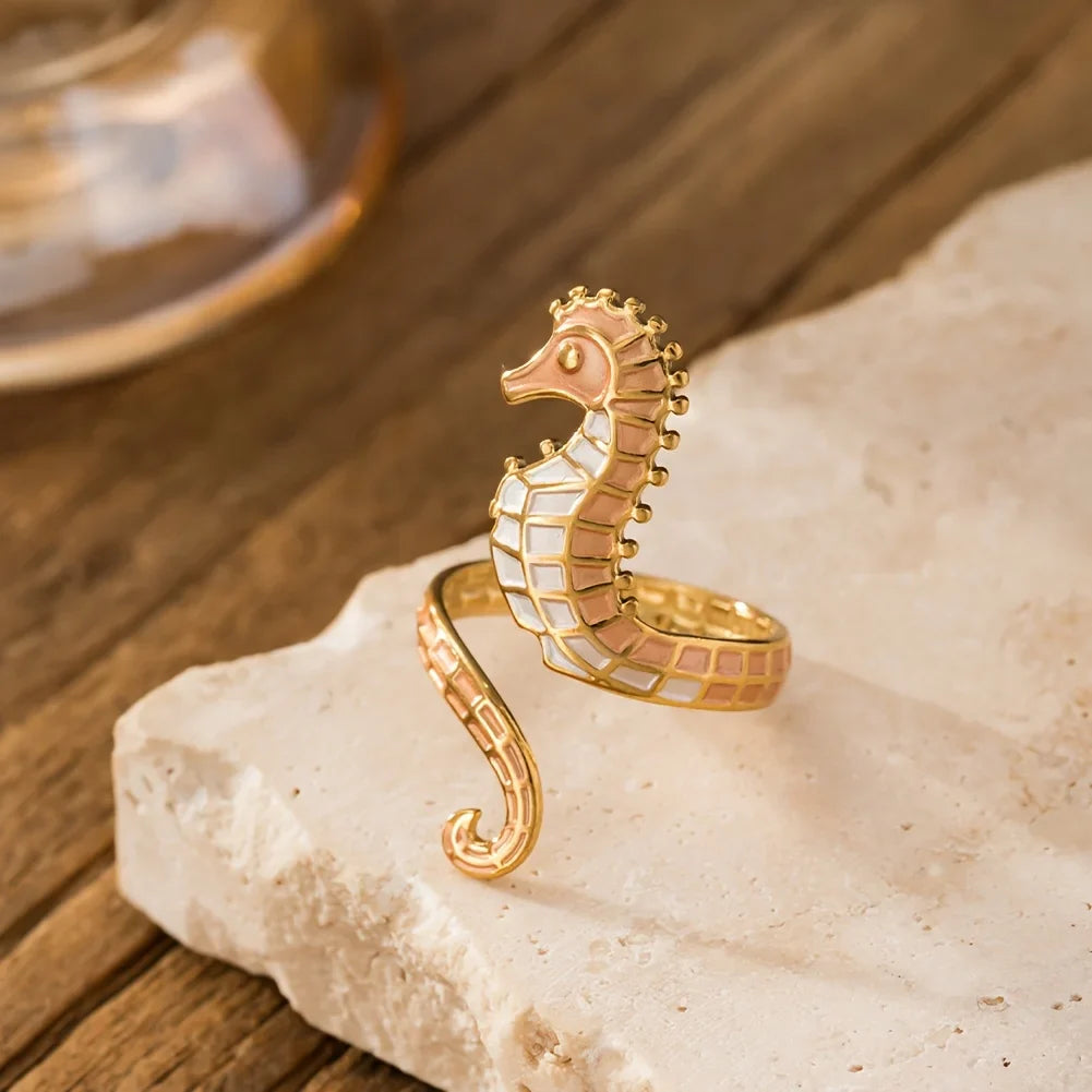 Stainless Steel Starfish Seahorse Ring