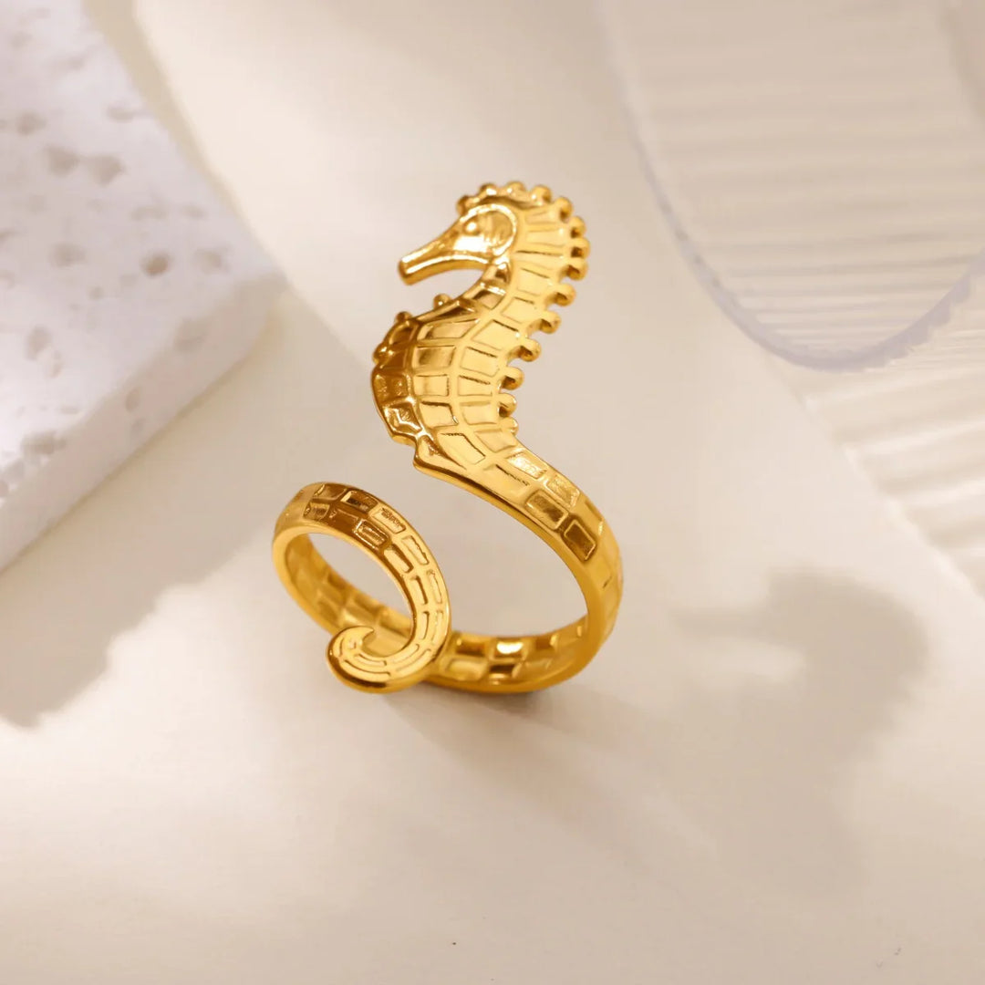 Gold Starfish & Shell Open Ring