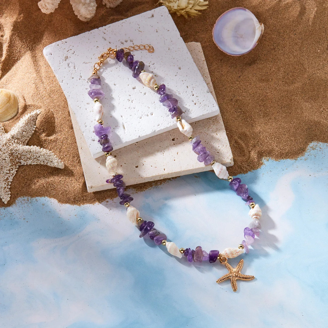 Bohemian Starfish & Stone Necklace