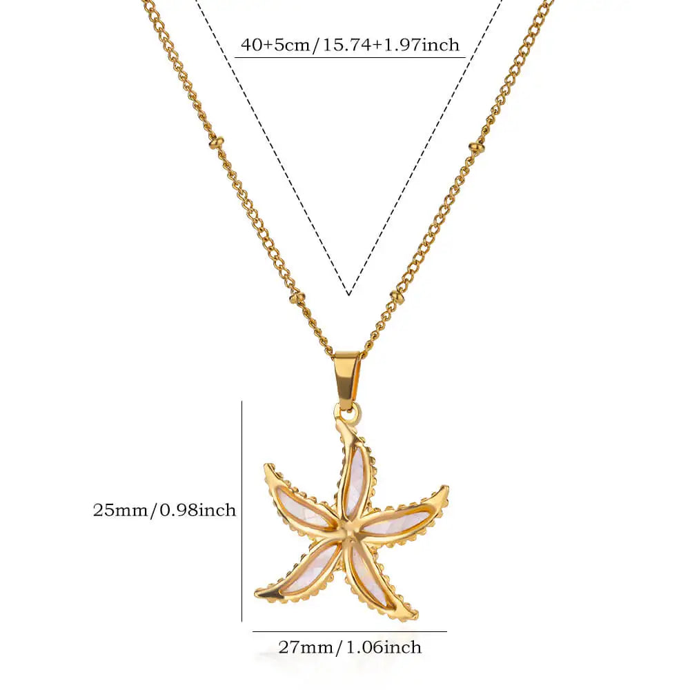 Gold Stainless Steel Starfish Sea Turtle Necklace