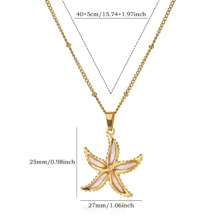 Gold Stainless Steel Starfish Sea Turtle Necklace