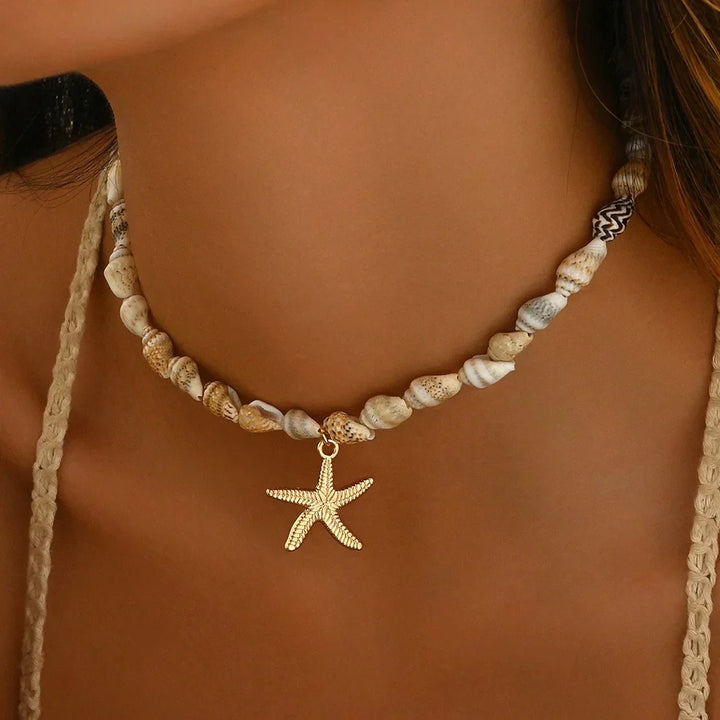 Natural Seashell Bead & Pendant Necklace