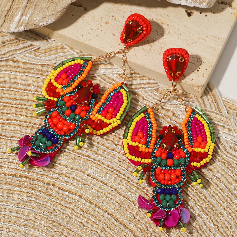 Starfish Conch Seed Bead Drop Earrings