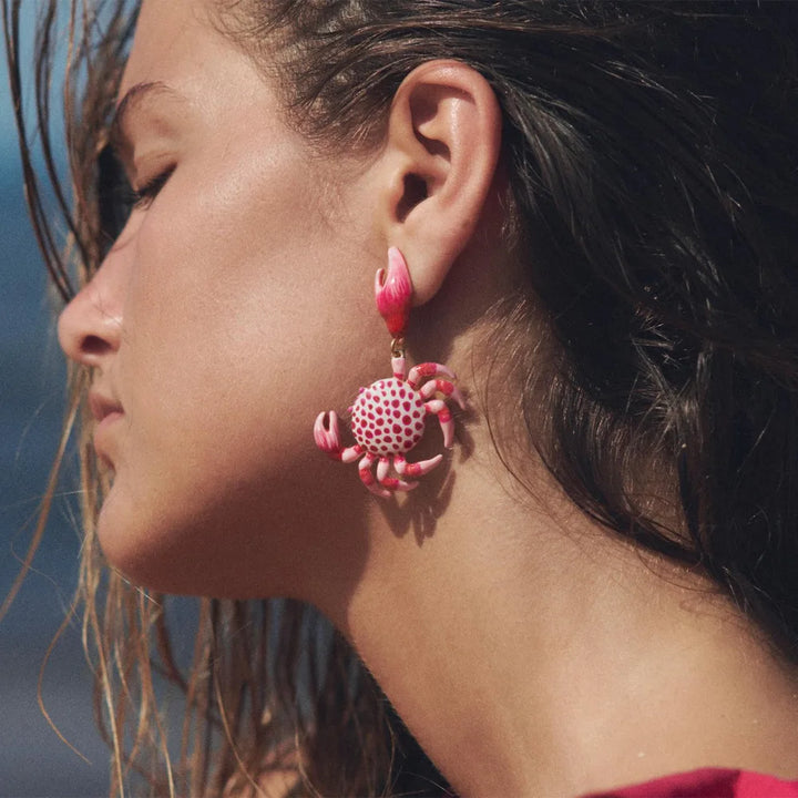 Textured Enamel Crab Earrings