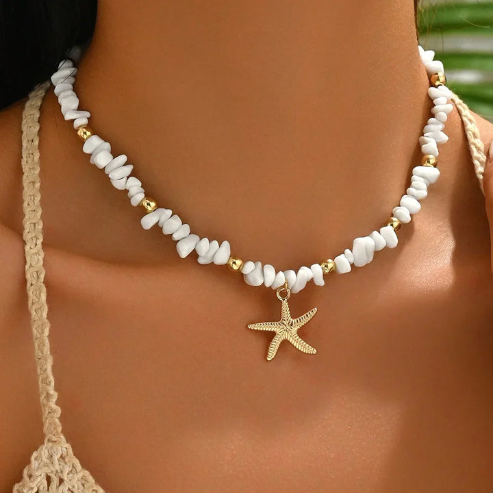 Natural Seashell Bead & Pendant Necklace