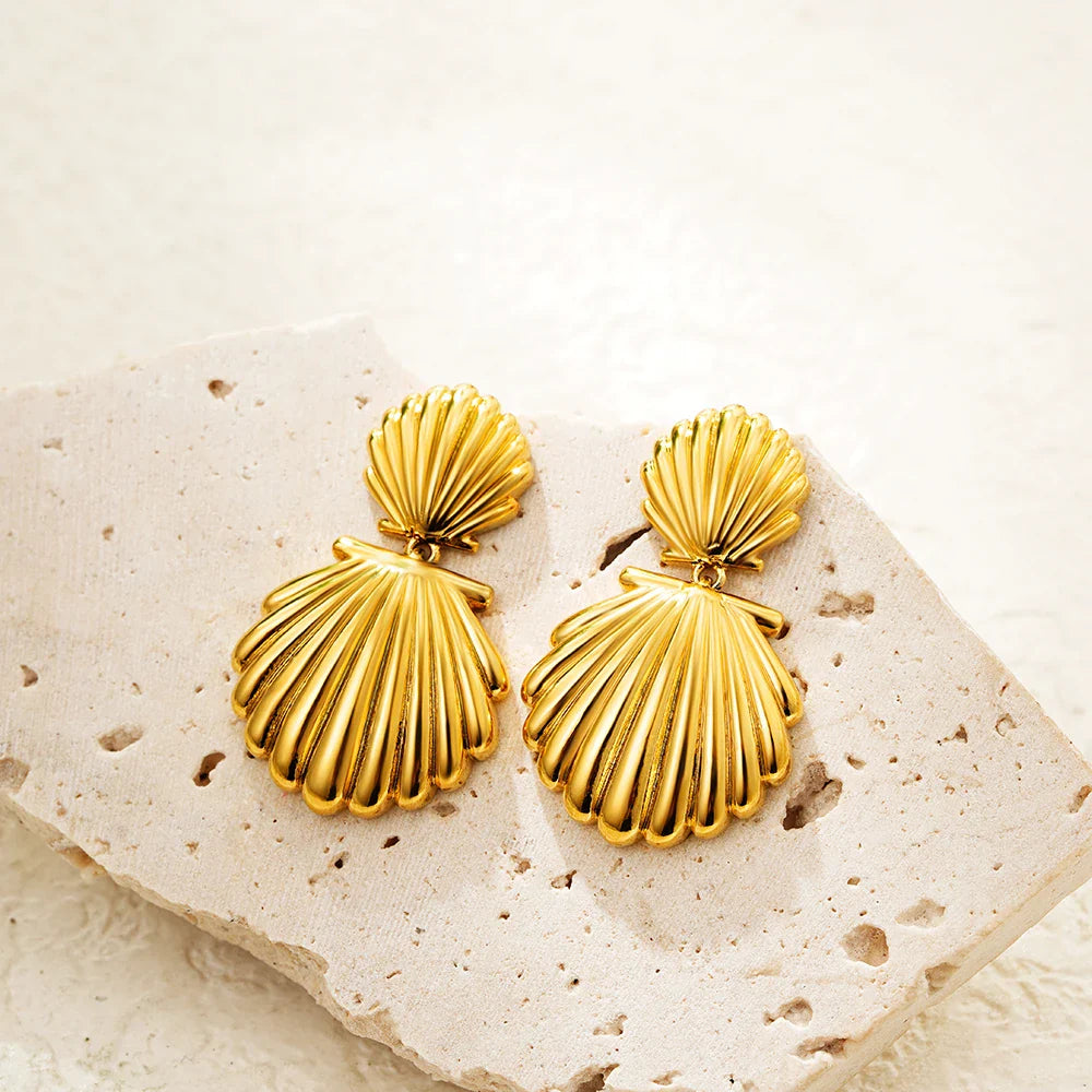 Gold Plated Textured Shell Starfish Earrings