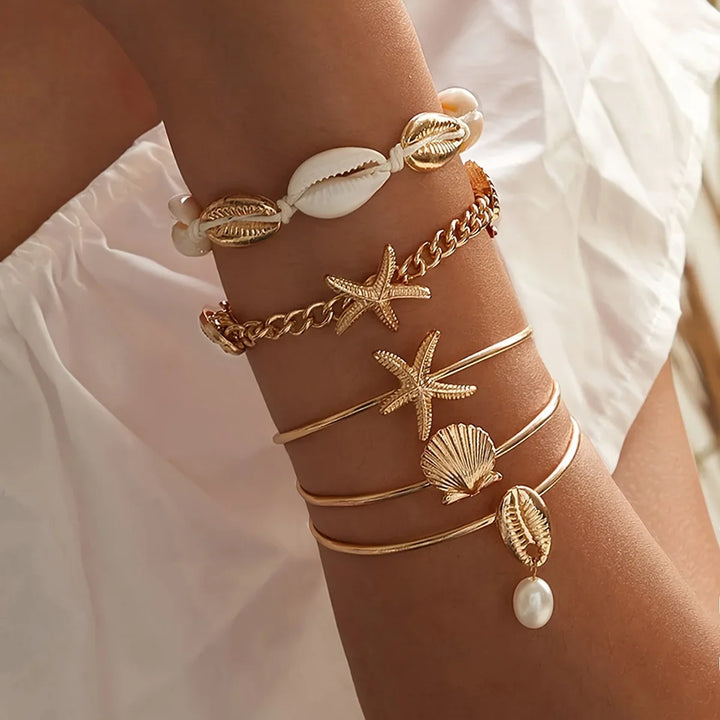 Starfish & Shell Charm Bracelet Set