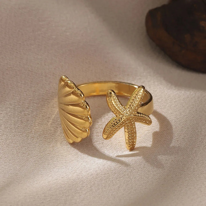 Stainless Steel Starfish Seahorse Ring