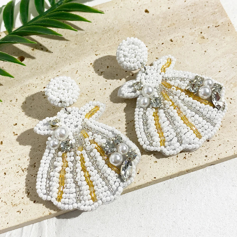 Starfish Conch Seed Bead Drop Earrings