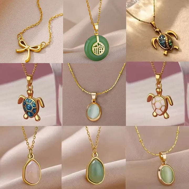 Gold Stainless Steel Starfish Sea Turtle Necklace