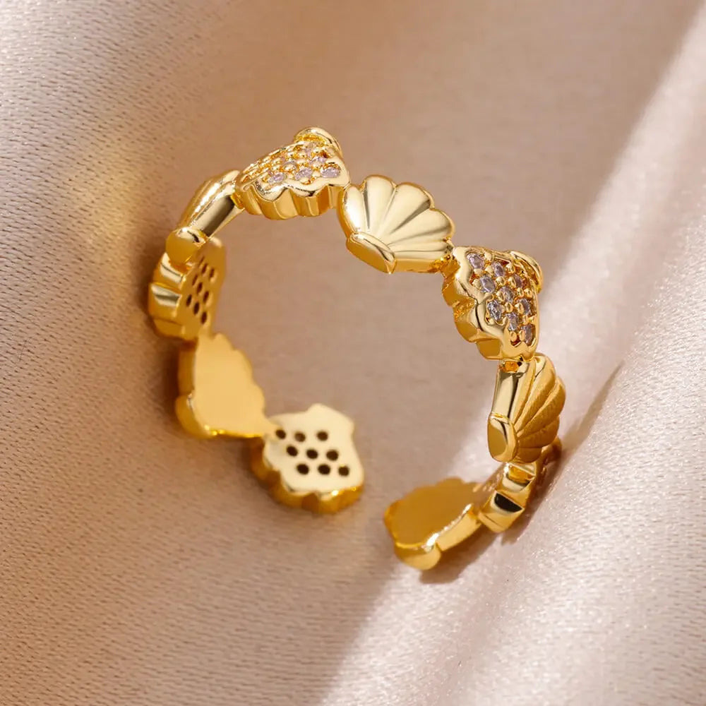 Gold Starfish & Shell Open Ring