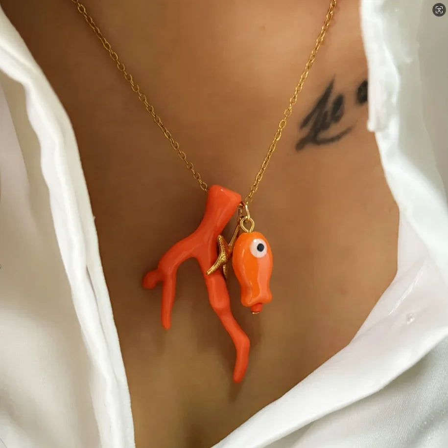 Ocean Coral Glass Fish Necklace